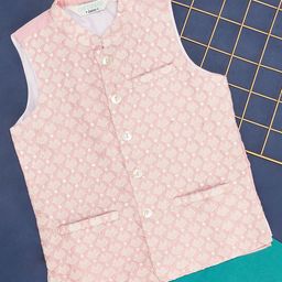 Indus Route by Pantaloons Sleeveless Floral Embroidered & Sequin Embellished   Jacket - Pastel Pink-image-53