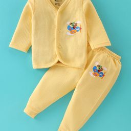 Bodycare Antibacterial Front Open Full Sleeves Thermal Vest with Pajama Air Team Print - Dark Lemon Yellow-image-68