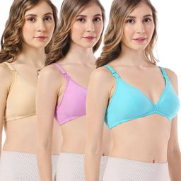 Bella Mama Cotton Blend Non Padded Nursing Bra WIth Eco Jiva Finish Pack Of 3 (Colour May Vary)-picture-38
