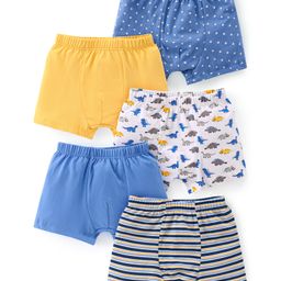 Babyhug 100% Cotton Knit Trunks Stars & Dino Print Pack of 5 - Multicolour-image-8