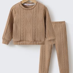 Kookie Kids Full Sleeves Co-Ord Winter Wear Suit With Cable Knit Design - Khaki-image-22