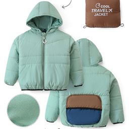 Little Kangaroos Woven Full Sleeves Solid Hooded Jacket - Green-picture-23