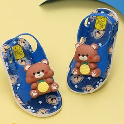 Yellow Bee Teddy Bear Designed Sandals - Blue & Brown-picture-38
