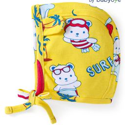 Babyoye 100% Cotton Knit & Eco Jiva Finish Animal Printed Cap with Knot - Yellow-image-67
