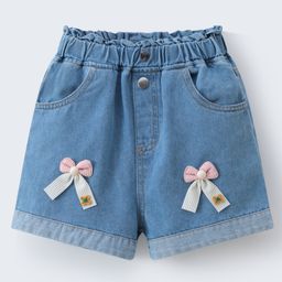 Mark & Mia Denim Washed Shorts with Bow Applique - Blue-picture-22