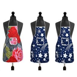 AAZEEM Cotton Abstract Kitchen Apron with Waterproof Back & Front Pocket Pack of 3 - Red & Navy Blue-4