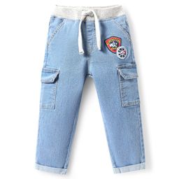 Babyhug Full Length Washed Denim Jeans with Stretch & Patch Detailing - Light Blue-image-15