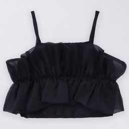 Taffykids Organza Woven Sleeveless Ruffle Detailed Crop Top - Black-image-40