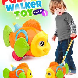 Fiddlerz Pushing Toys for Kids Cord-Powered Push and Pull Along Fish Shaped with Sound Walking Free Wheel Early Age Development Toys for Baby Boys and Girls Multicolor (Pack of 1) - Random Color-10