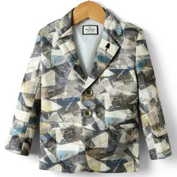 Noddy Full Sleeves Abstract Printed Blazer - Grey-image-19