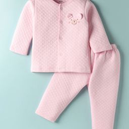 Simply Knit Full Sleeves Winter Night Suit with Bear Applique - Baby Pink-picture-14