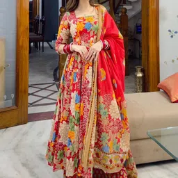 JAPNAAM Women Floral Printed Anarkali Kurta with Palazzo & Dupatta-33