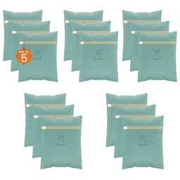 Kuber Industries Green 15 Pieces Pronted Reusable Durable Laundry Bags With Zipper-58