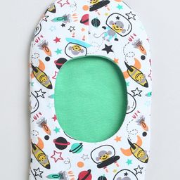 BUMZEE Interlock Pack Of 2 Space Theme & Striped Printed Monkey Caps - Green & White image 2