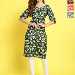 Anouk Rustic Women Pack of 4 Ethnic Motifs Printed Crepe Straight Kurta-image-67