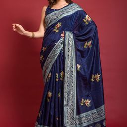 Mitera Floral Silk Blend Bagru Saree-58