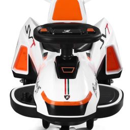 fab n funky 2 In 1 Kids Battery Operated Electrical Swing Car With Music & Lights -White| Smooth PU Wheels| Comfortable Seat| Electric & Manual Operation image 4