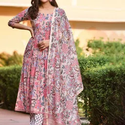 SRILICA Women Floral Printed Regular Kurta with Trousers & With Dupatta Kurta Sets-58