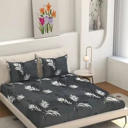 hargunz Grey And White Floral Printed 350 TC Queen Bedsheet Set 1.9812m x 1.8288m-image-52