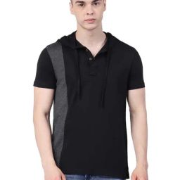 Kalt Black Regular Fit Hooded T-Shirt-image-44