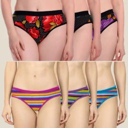 AROUSY Pink & Blue Printed Bikini Panties - Pack Of 6-image-91
