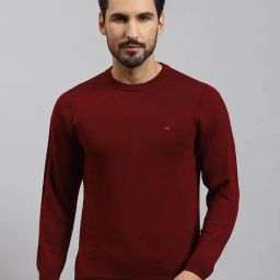 Monte Carlo Maroon Pure Wool Regular Fit Solid Pullover-17
