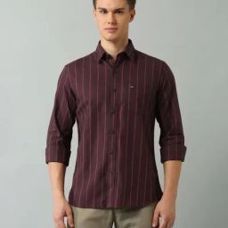 Arrow Sport Red Cotton Slim Fit Striped Shirt-picture-13