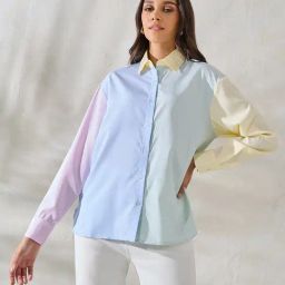 Styli Multicolor Color-Block Oversized Long Shirt-10