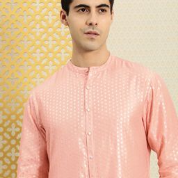 House of Pataudi Men Peach-Coloured Ethnic Motifs Printed Kurta-35