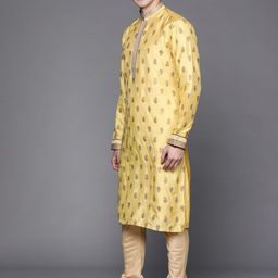Manu Men Yellow Ethnic Motifs Embroidered Thread Work Kurta with Churidar image 4