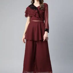Cottinfab Red Embellished Top With Trousers-picture-21