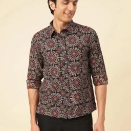 Fabindia Indigo Cotton Straight Fit Printed Casual Shirt-picture-44