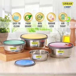 Urban Chef Multicolor Stainless Steel Fresca Push & Lock Bowl Storage Set With Lid - Set of 4 image 3