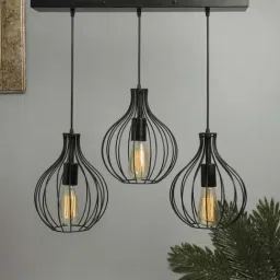 Homesake 3-Lights Linear Cluster Black Metal Crown Pendant Light - Set of 1 (Bulb not included)-11
