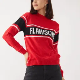 Zink London Red Graphic Print Sweater-21