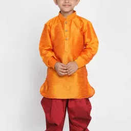 VASTRAMAY Kids Orange Comfort Fit Kurta Set-image-87