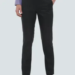 Louis Philippe Black  Slim Fit Self Pattern Flat Front Trousers-image-77