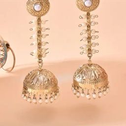 Fida White Ethnic Wedding Dome Shape Pearl Temple Jhumki Earrings-16
