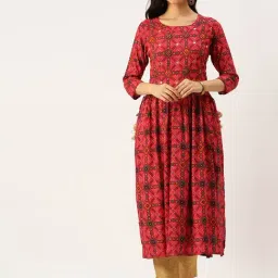 SHOWOFF Pink Bandhani Calf Length Straight Kurta-image-13