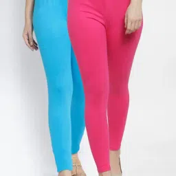 Gracit Pink & Blue Mid Rise Leggings - Pack Of 2-image-36