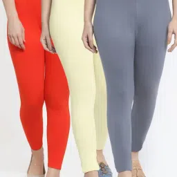 Gracit Grey & Orange Mid Rise Leggings - Pack Of 3-image-81