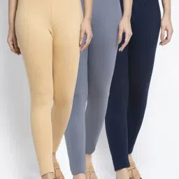 Gracit Grey & Skin Mid Rise Leggings - Pack Of 3-image-96