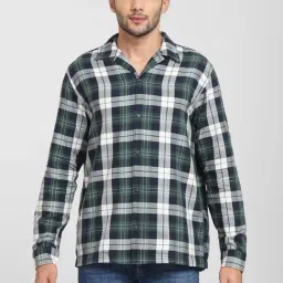 SELECTED HOMME Trekking Green Cotton Regular Fit Checks Shirt-image-85