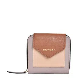 BELWABA Beige Color Block Zip Around Wallet for Women-15