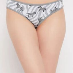 Clovia White & Grey Printed Bikini Panty-image-5