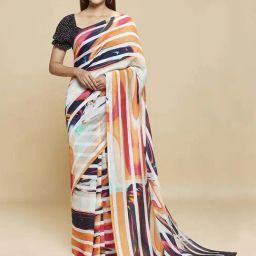 navyasa by liva Multicolored Printed Saree With Unstitched Blouse-picture-11