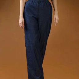 Globus Women Dark Blue Mid Rise Pleated Relaxed Fit Wide Leg Denim Trousers-picture-29