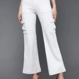 Miss Chase White Denim Relaxed Fit High Rise Cargo Jeans-image-34