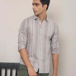 Subtract Grey Cotton Regular fit Stripes Casual Shirts-image-31