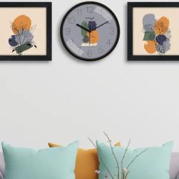 Random Beige & Grey Printed Traditional Wall Clock with 2 Photo Frames-picture-13